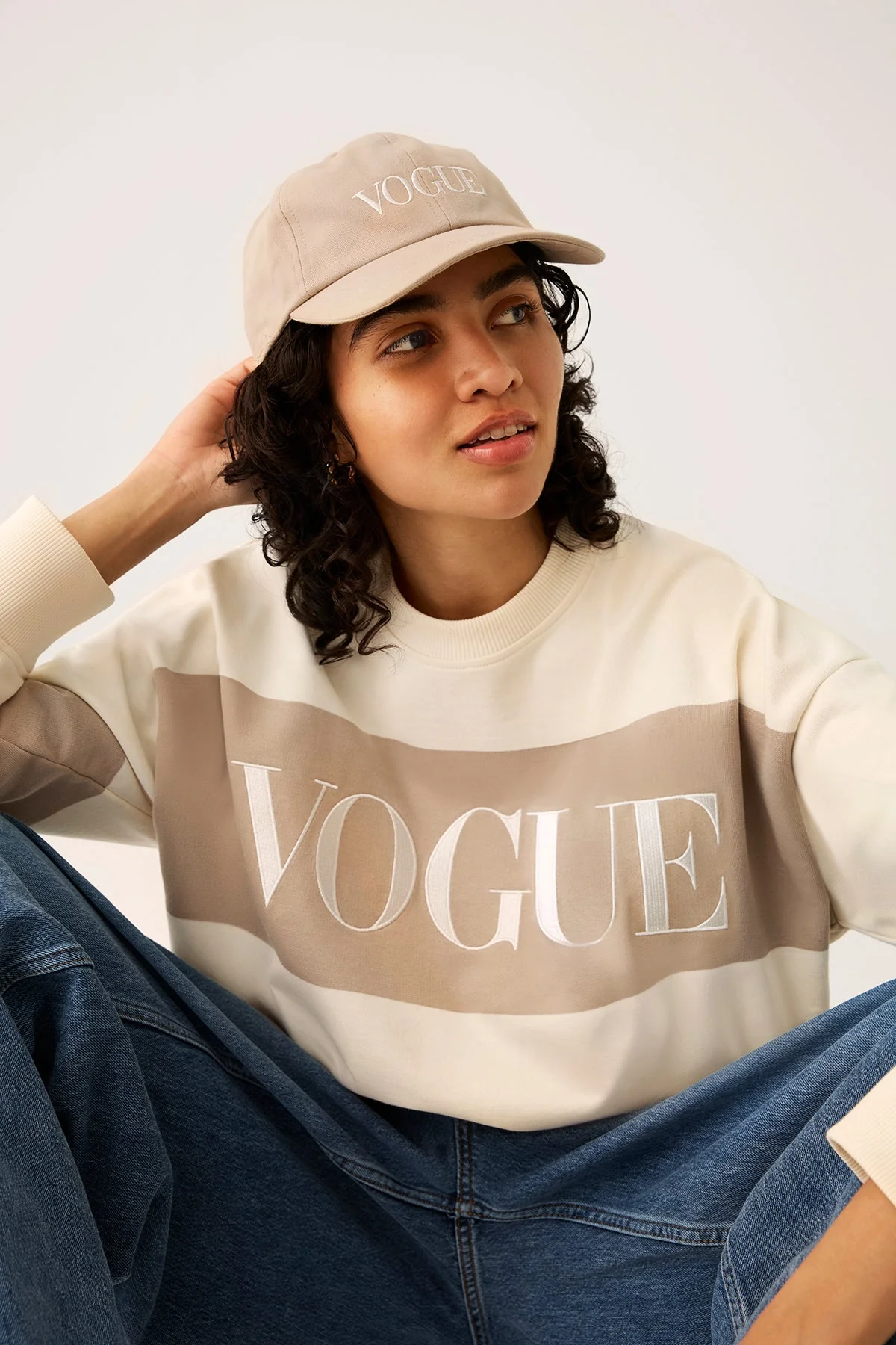 VOGUE Cap Beige Embroidered White Logo - Image 3