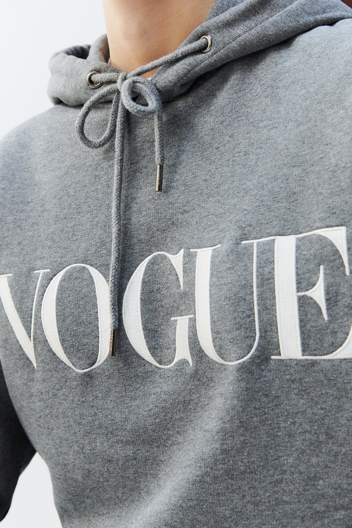 VOGUE Hoodie Gray Embroidered Logo - Image 5