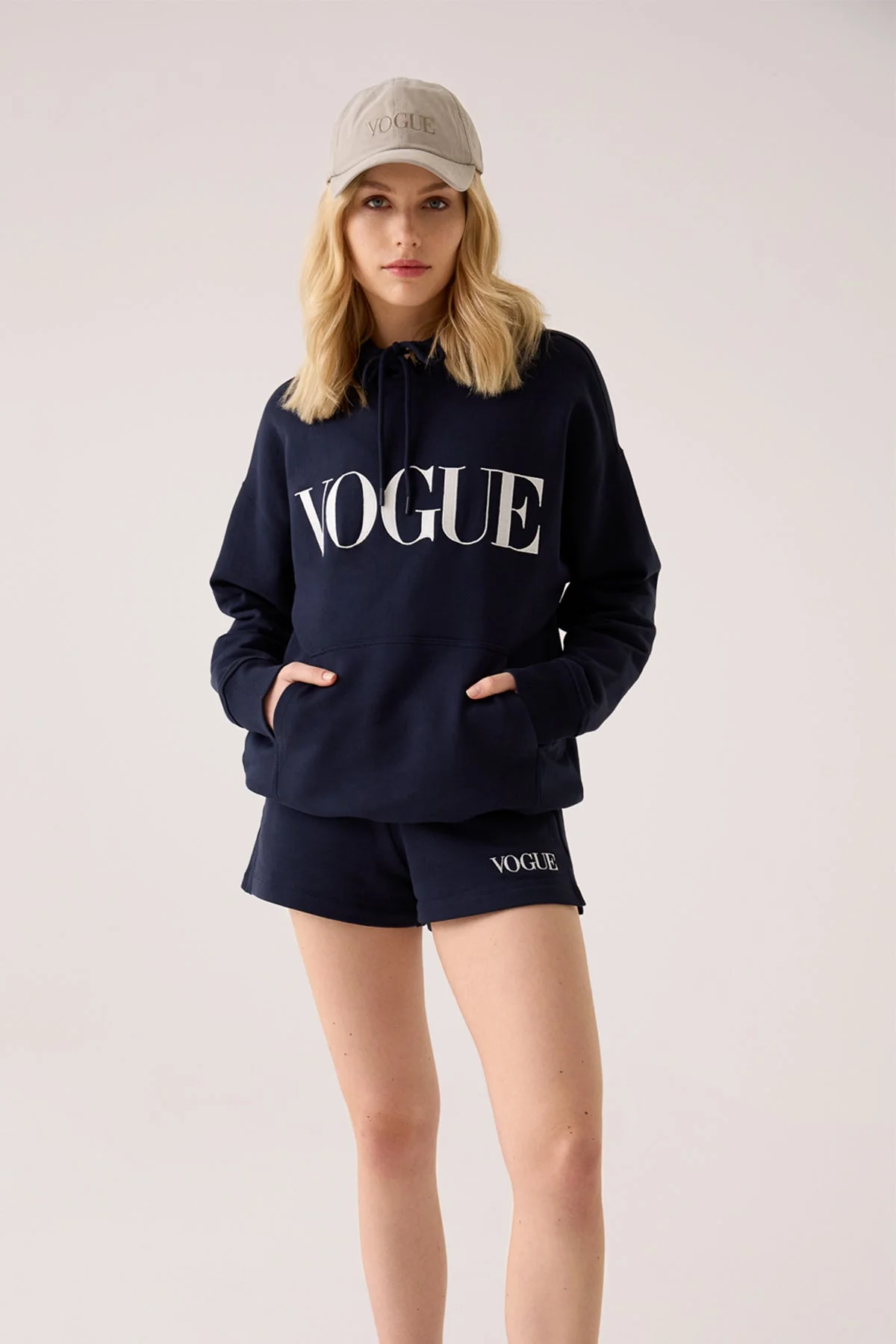 VOGUE Hoodie Navy Embroidered Logo - Image 3