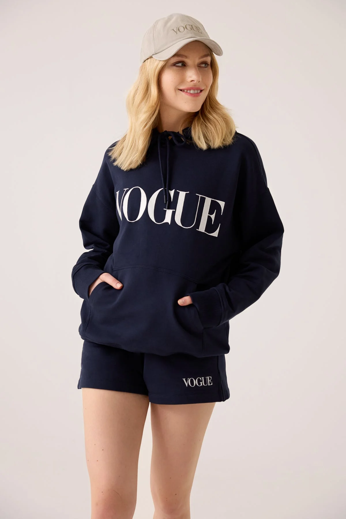 VOGUE Hoodie Navy Embroidered Logo - Image 4