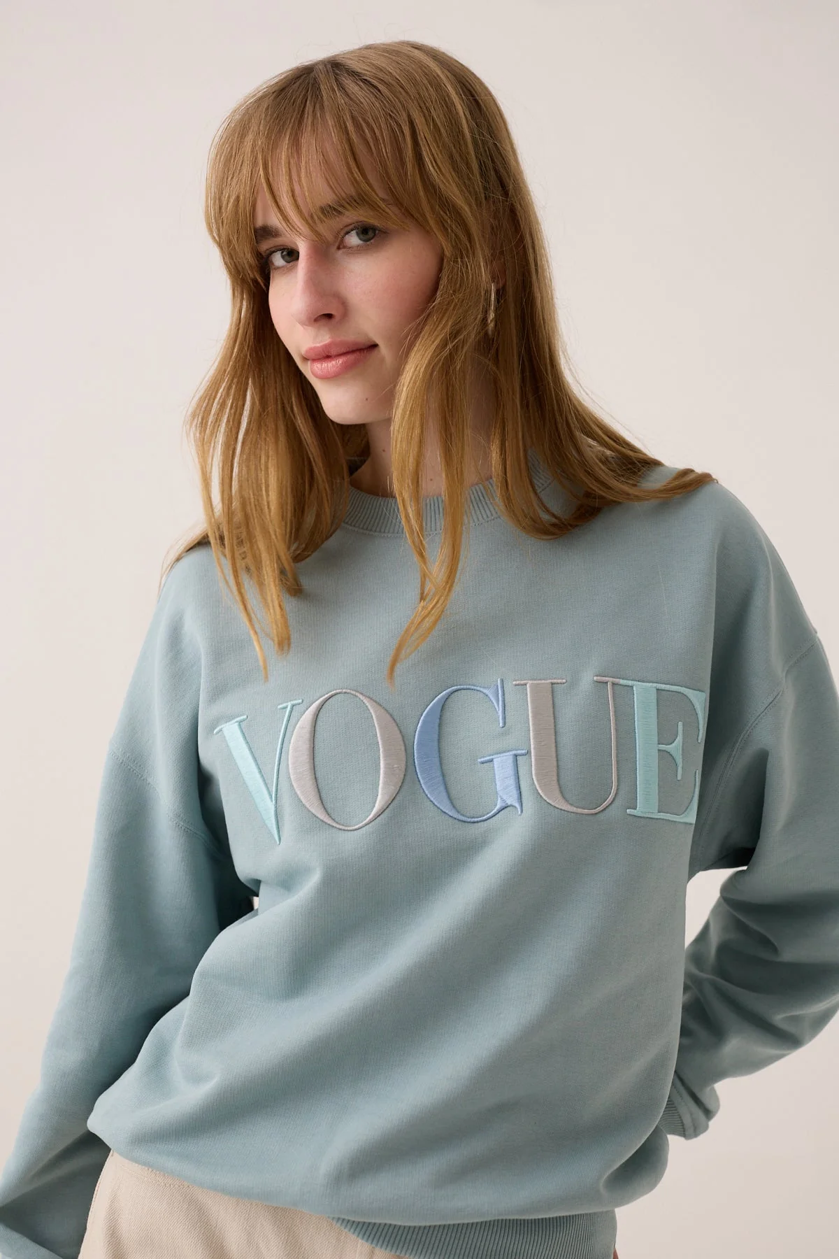 VOGUE Sweatshirt Ice Blue Colorful Embroidered Logo - Image 3