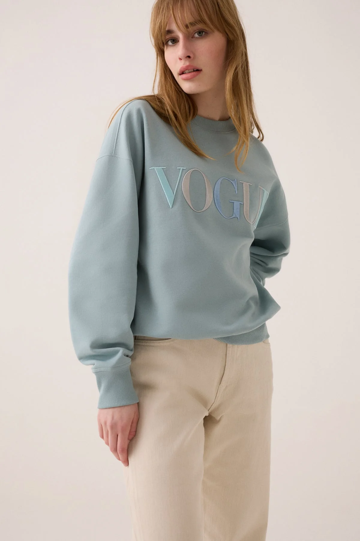 VOGUE Sweatshirt Ice Blue Colorful Embroidered Logo - Image 4