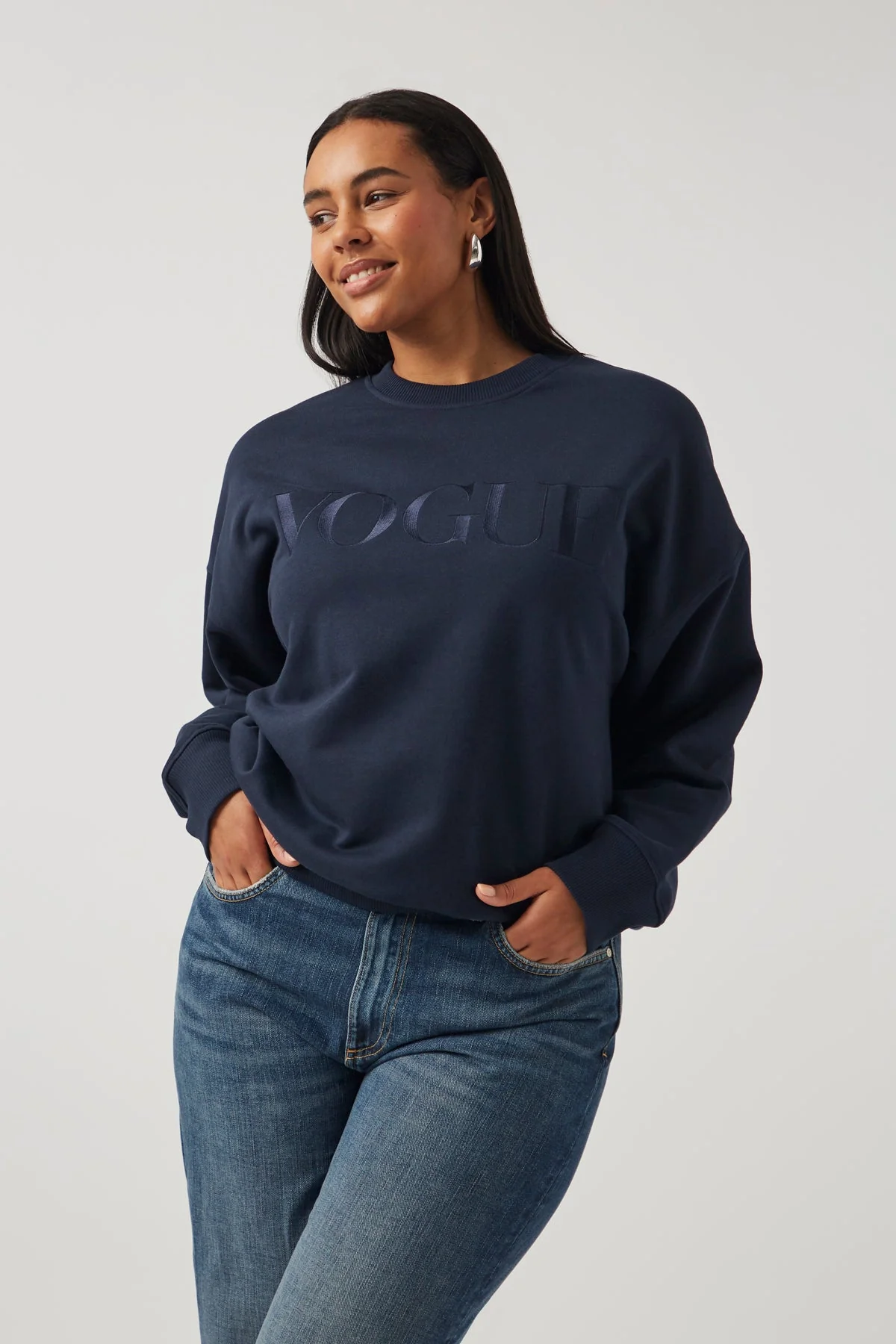 VOGUE Sweatshirt Navy Embroidered Logo - Image 3
