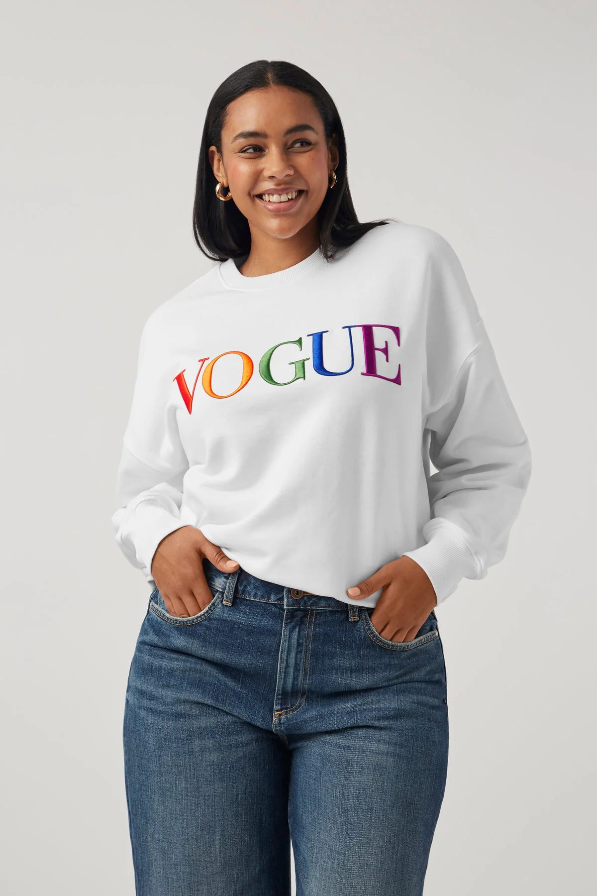 VOGUE Sweatshirt White Embroidered Colorful Logo - Image 3