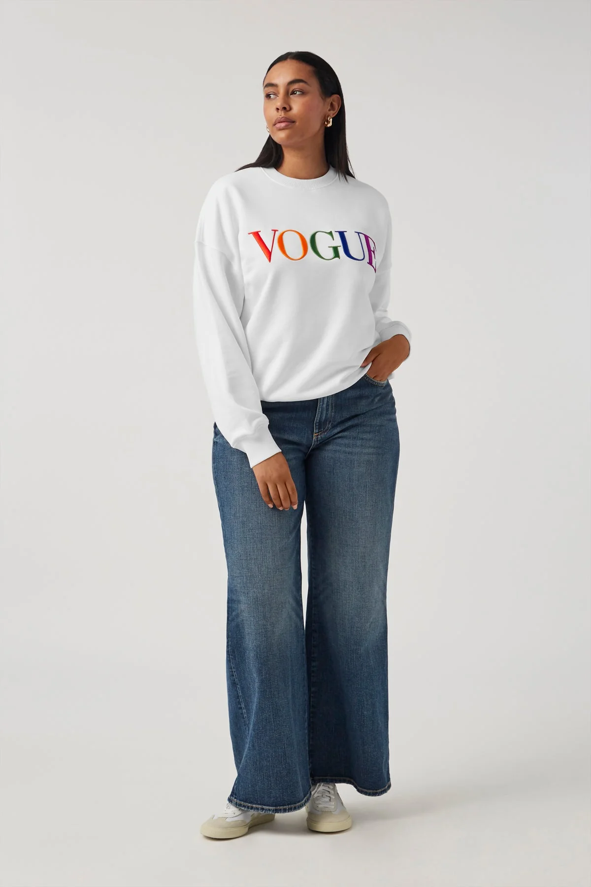 VOGUE Sweatshirt White Embroidered Colorful Logo - Image 4