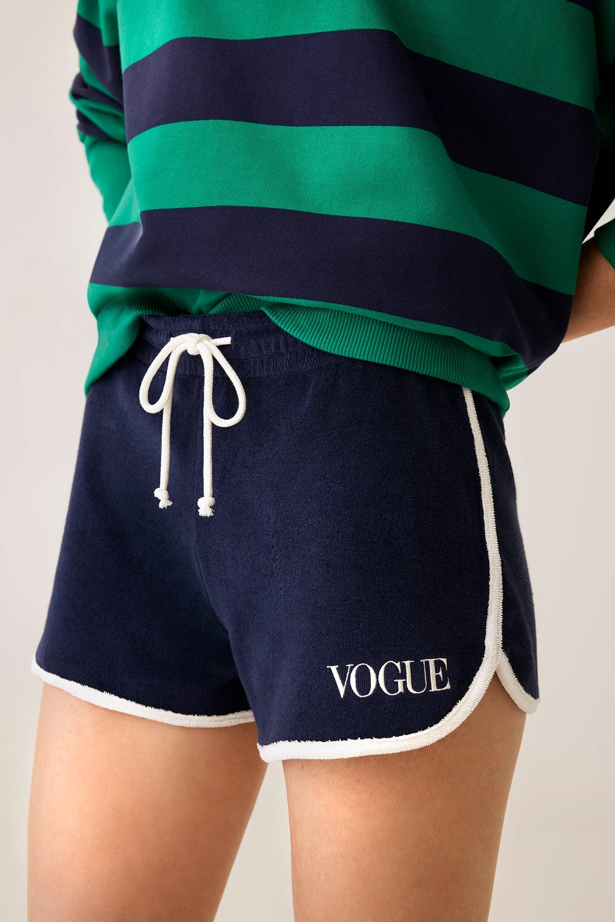 VOGUE Terry Shorts Navy Embroidered Logo - Image 3
