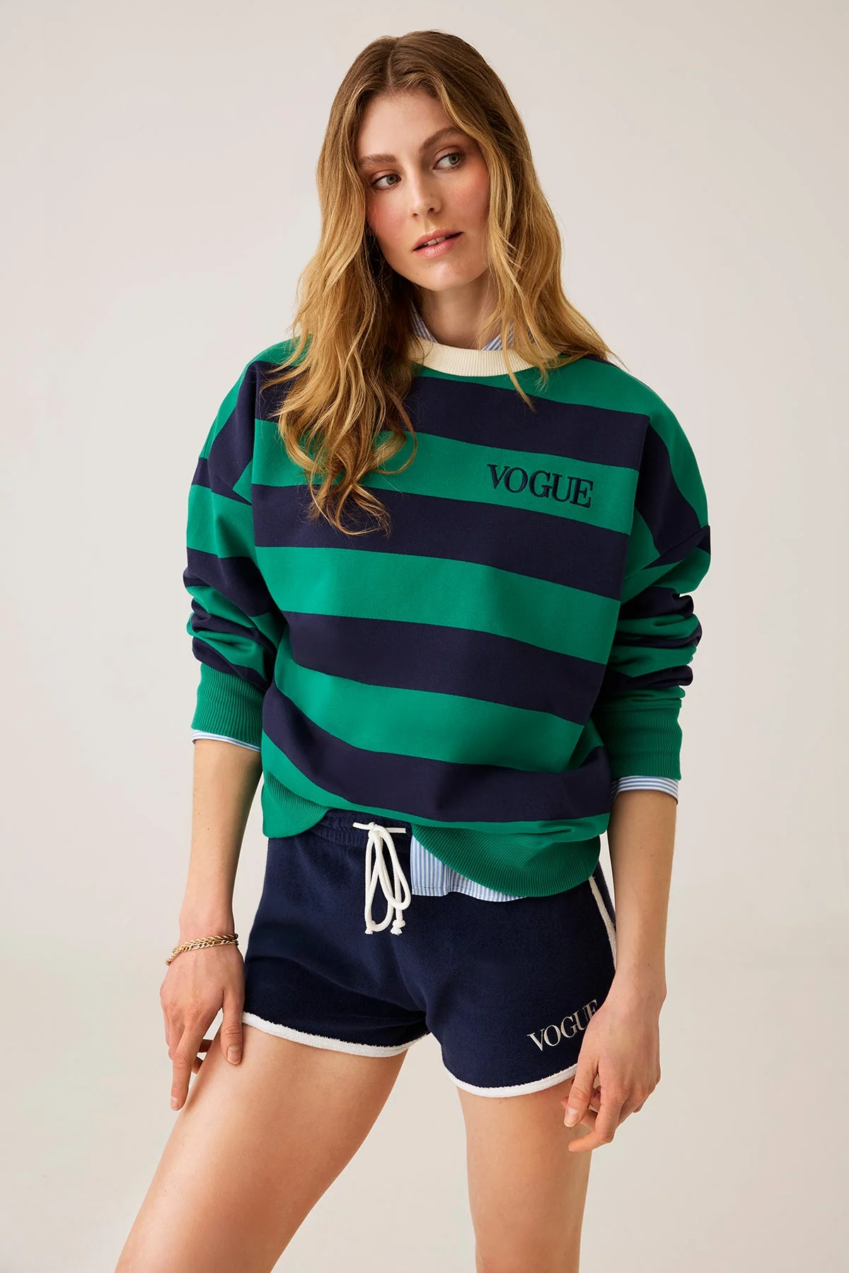 VOGUE Terry Shorts Navy Embroidered Logo - Image 4